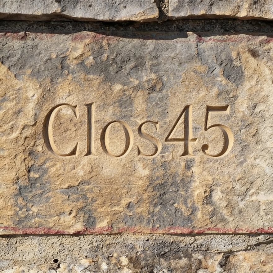 The name Clos45 carved in stone
