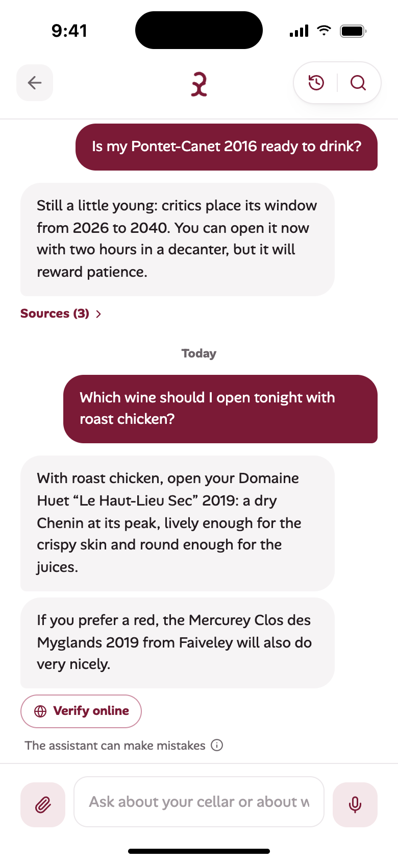 Conversation with the sommelier: which wine to open with roast chicken, Verify online button
